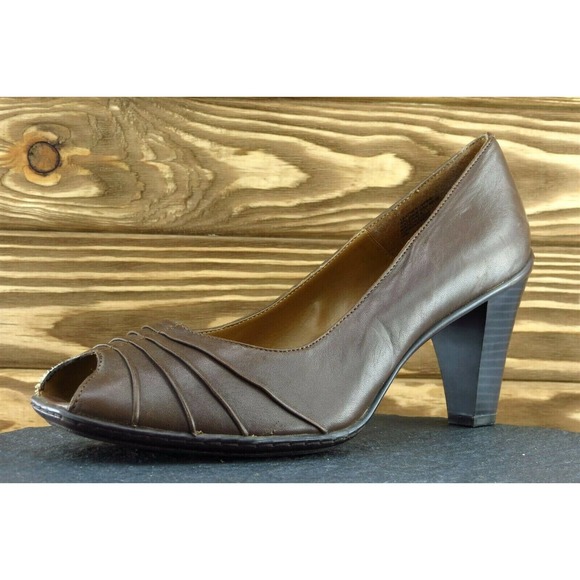 GNW Sz 10‎ M Brown Open Toe Pump Leather Audrina - Picture 1 of 7